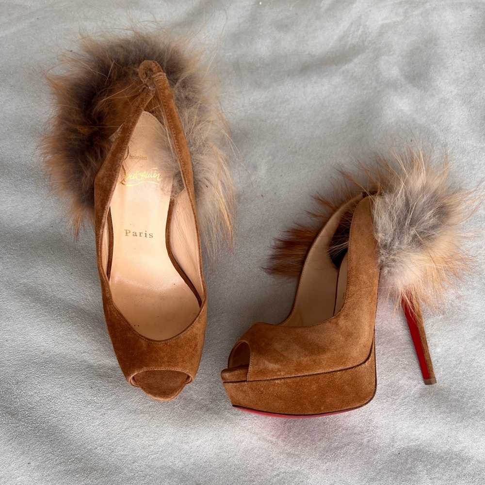 Christian Louboutin Lady Fur 150 Suede Royal/ Fox
